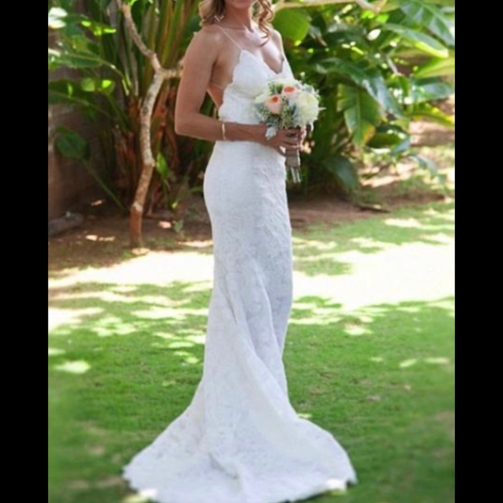 Beautiful custom satin & lace wedding dress.